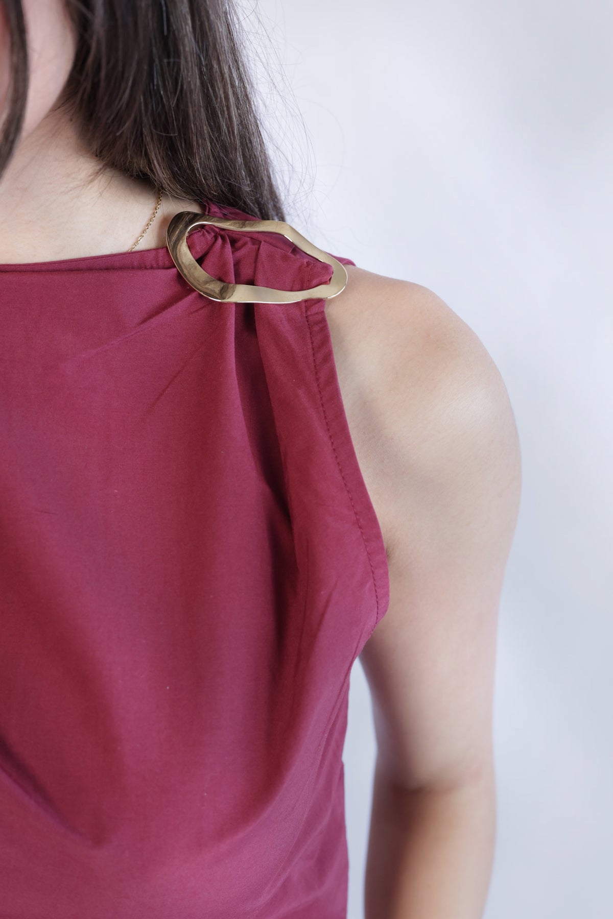 Evening set , pleated skirt with shoulder and waist gold detail