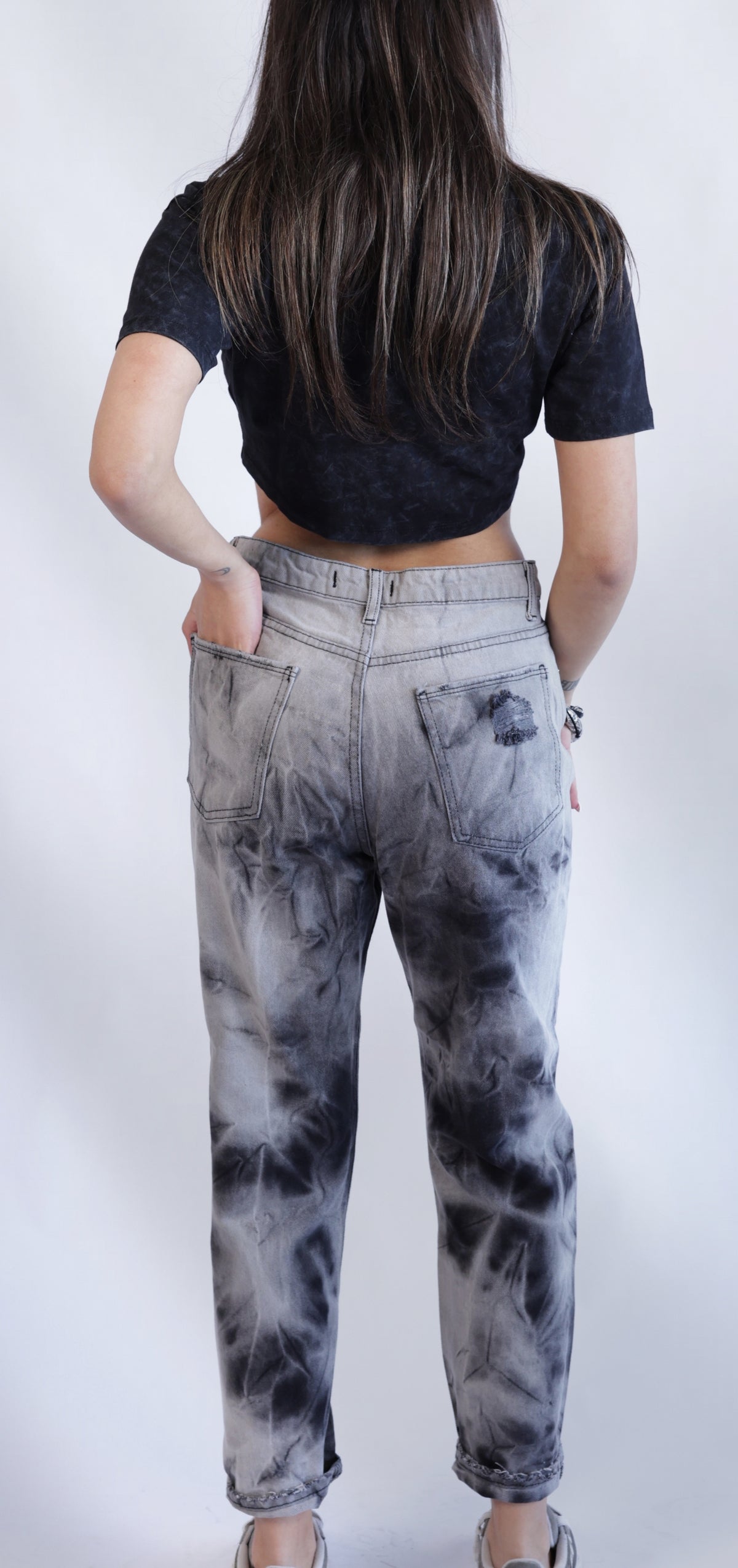 Cropped asymmetric zipper T-shirt