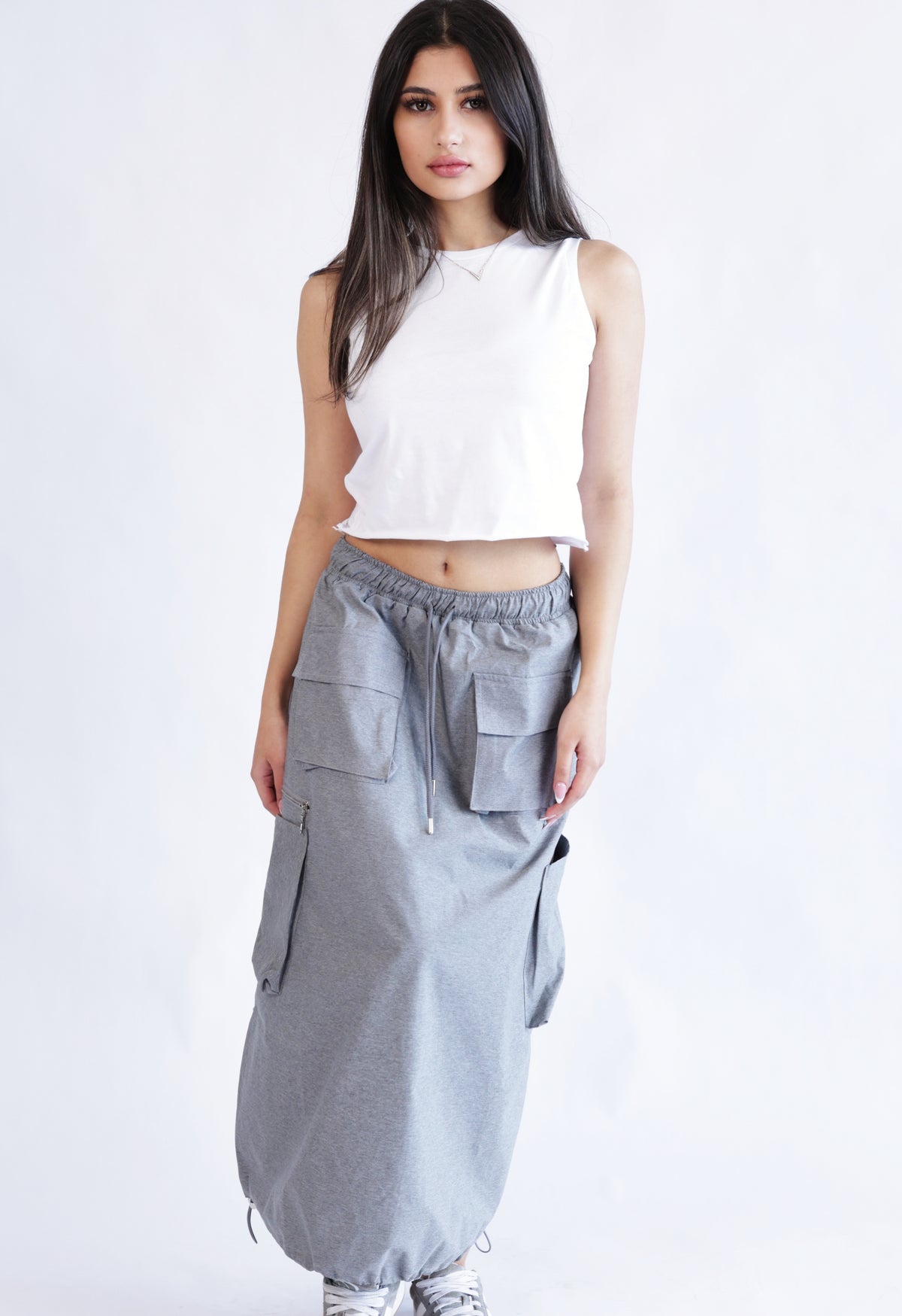 Adjustable drawstrings skirts with pockets